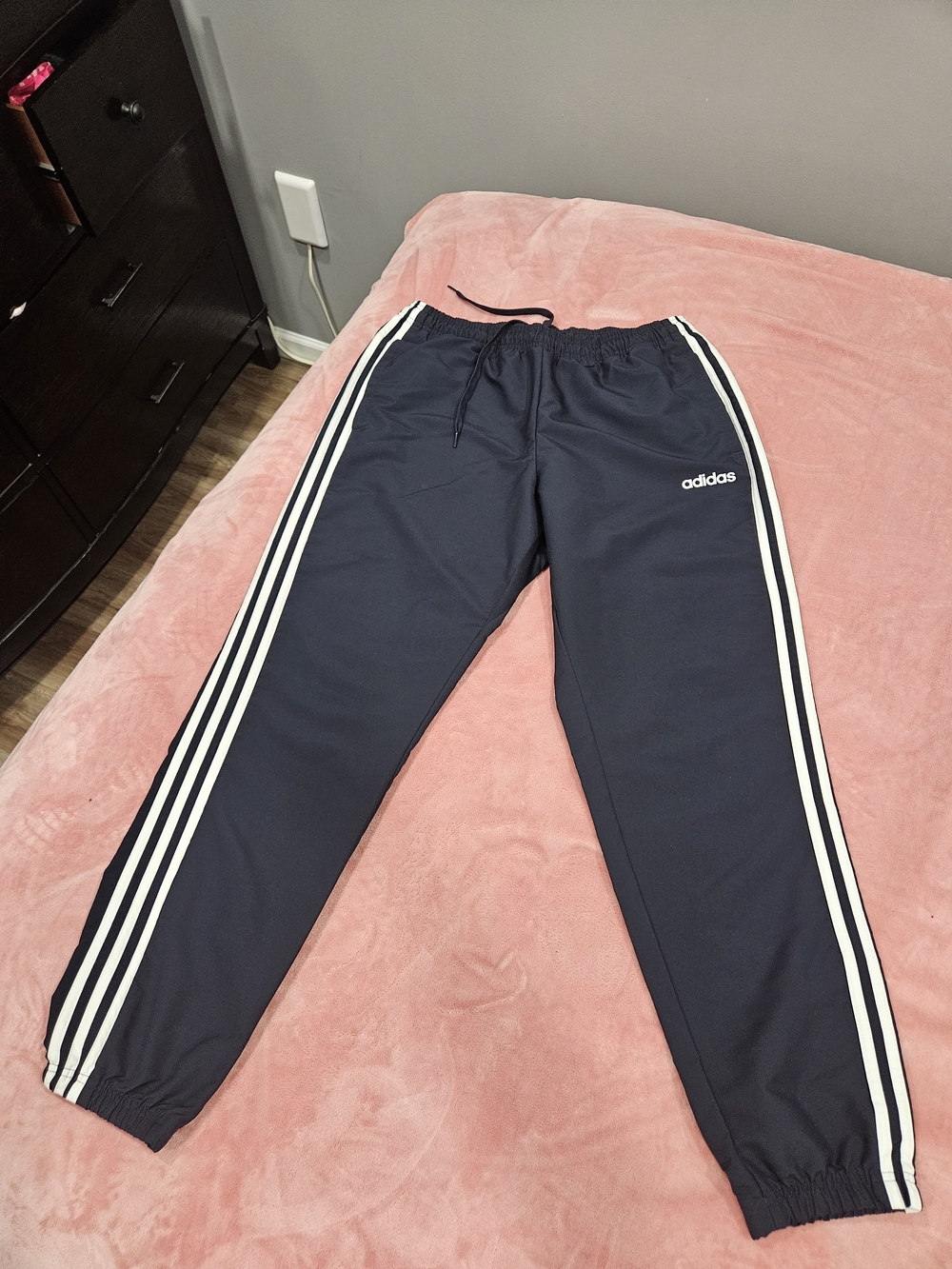 adidas Navy Joggers with White Three-Stripes